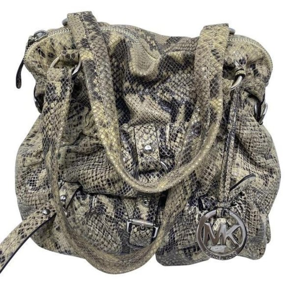 michael kors bag snake print beige leather tote - Picture 1 of 12